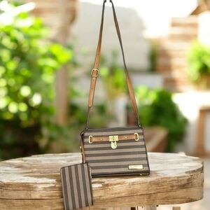 Adrienne Vittadini Brown Striped Crossbody Bag